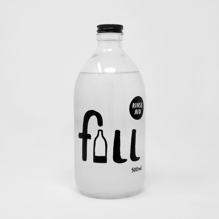 Fill Refill rinse aid glass bottle
