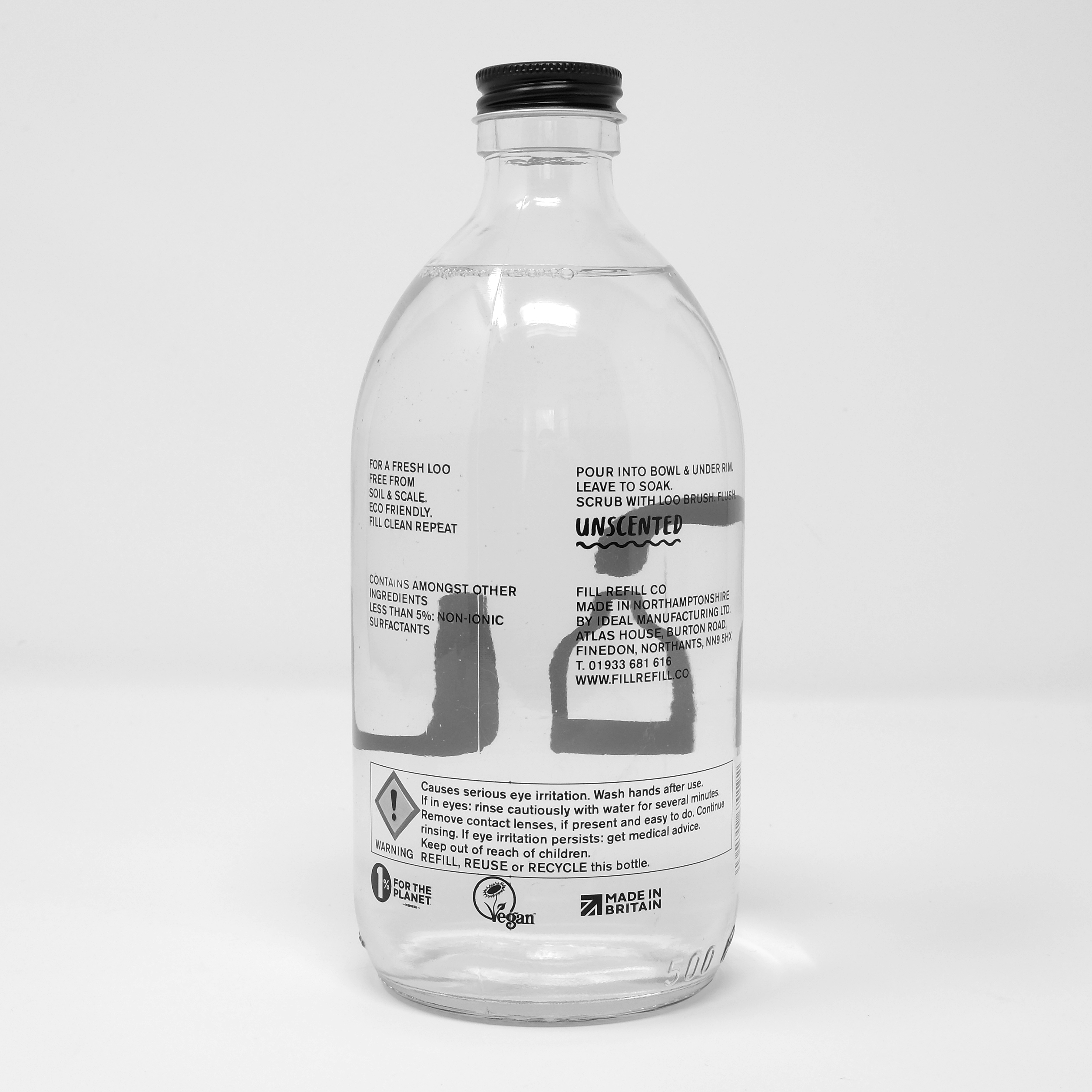 Toilet Clean 500ml Glass Bottle Fill Refillable Eco Cleaning