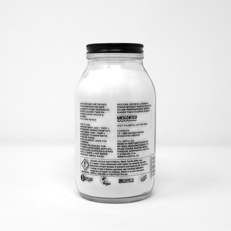 Fill Refill destainer powder glass jar