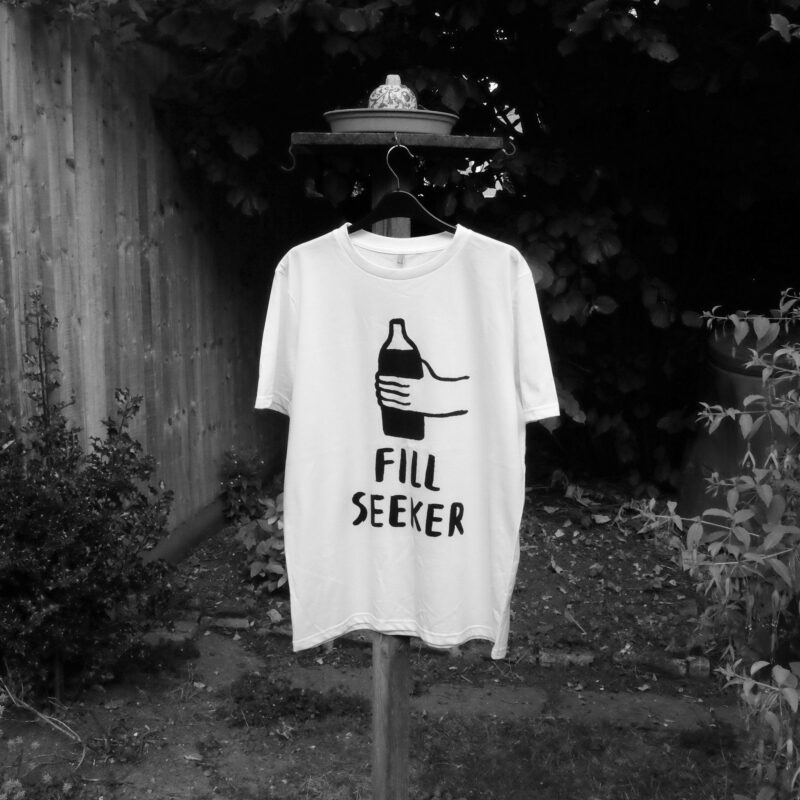 Fill Seeker screen-printed white t-shirt