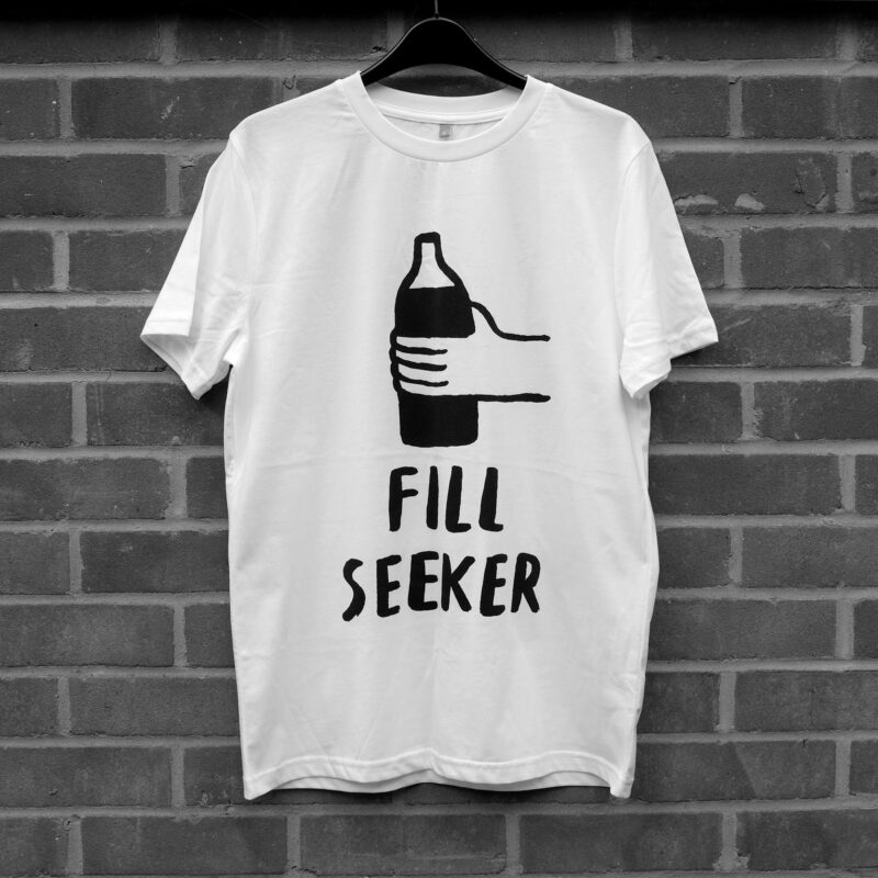 Fill Seeker screen-printed white t-shirt