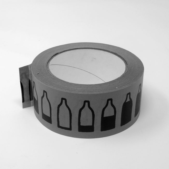 Plastic free tape. Paper tape with Fill bottles