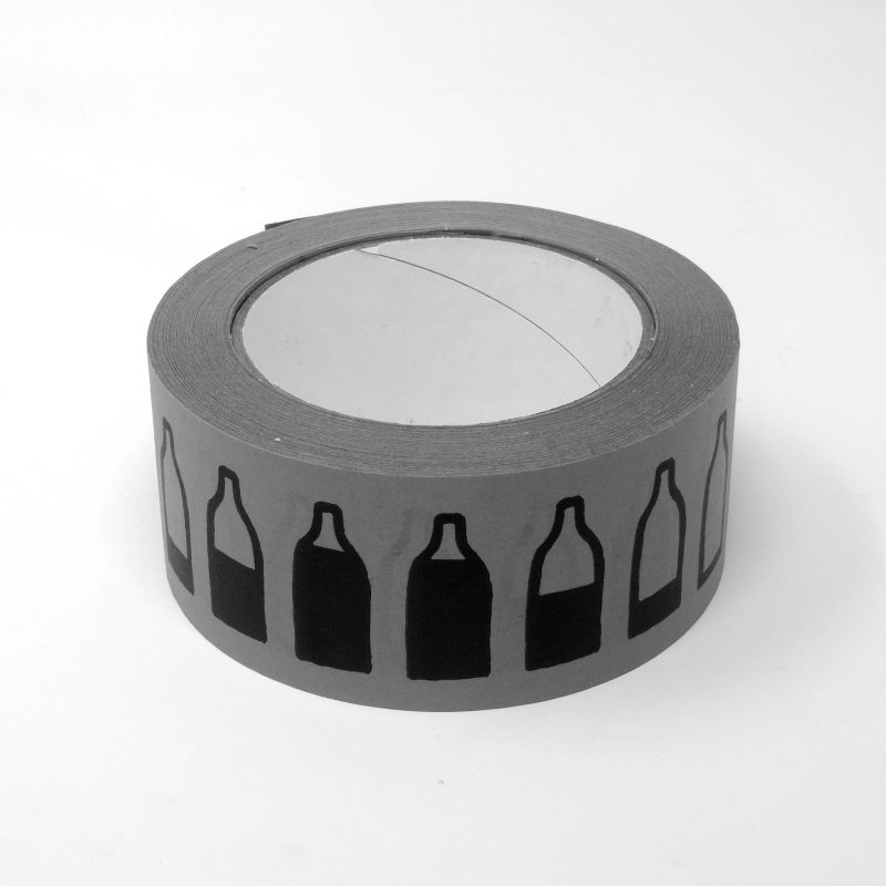 Plastic free tape. Paper tape with Fill bottles