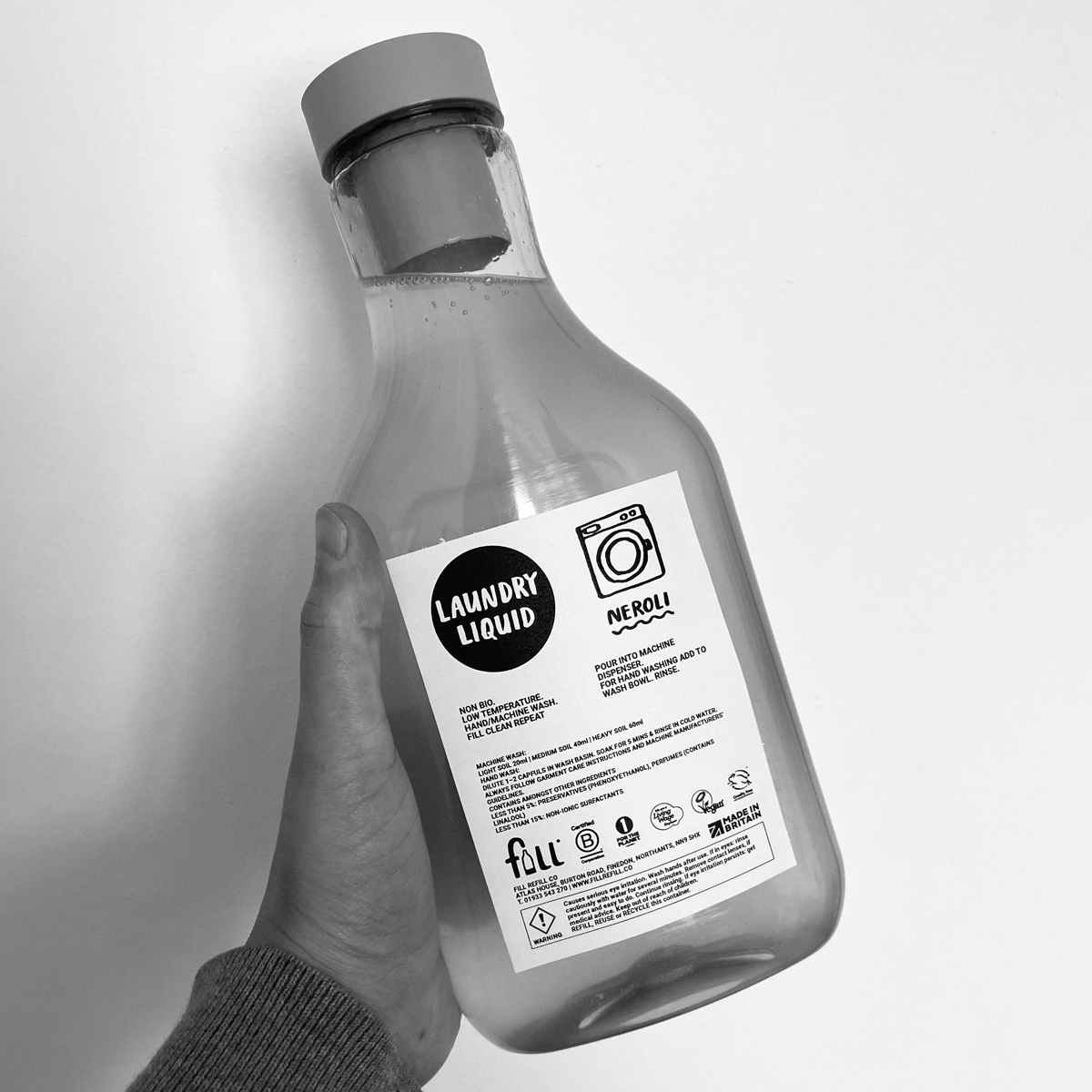 Fill label on a reused plastic container