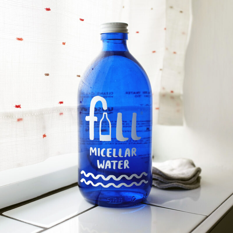 Fill Refill micellar water glass bottle