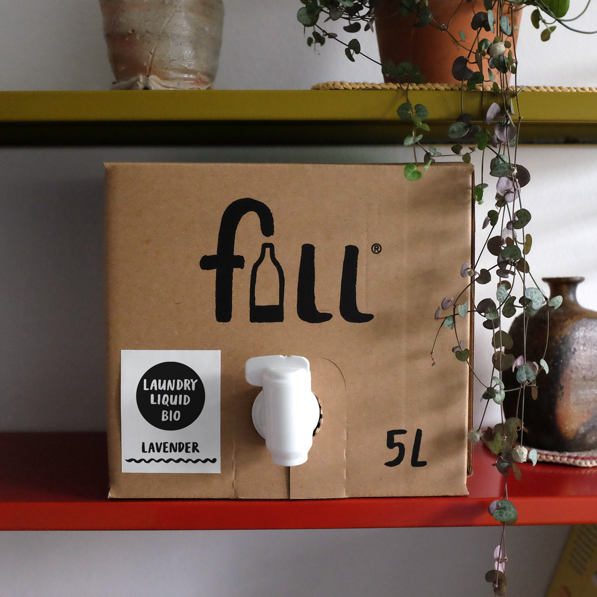 Fill bag-in-box Refill of Laundry Liquid BIO Lavender on a shelf